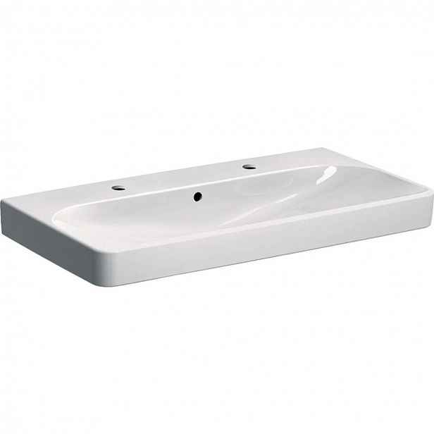 Geberit Smyle Square - Umyvadlo 90x48 cm, s přepadem, 2 otvory pro baterie, bílá 500.252.01.1