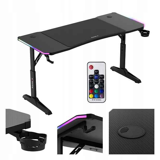 Herní stůl Huzaro černý s regulací Rgb Led a podložkou součástí balení