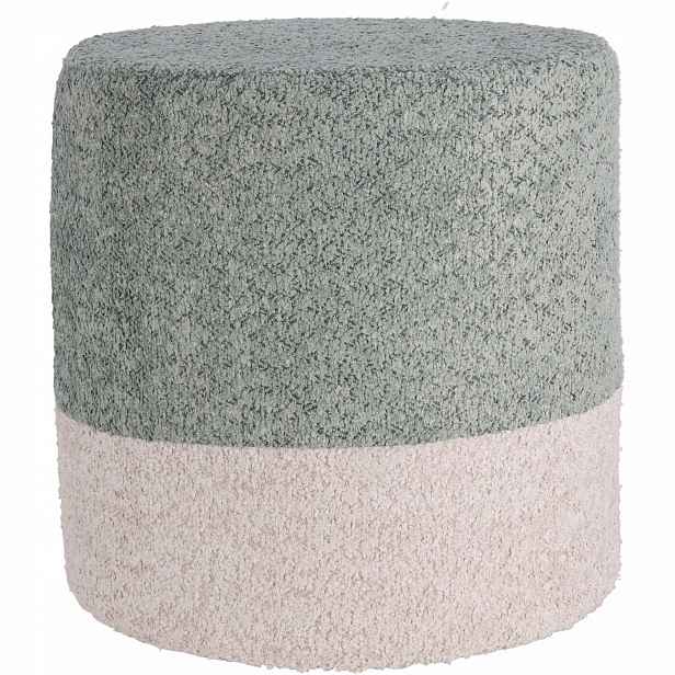 Taburet Kulatá Šedá Čalouněná Boucle Podnožka Na Sezení 35 X 34 CM