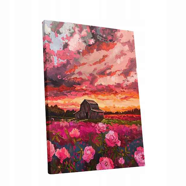 Obraz na plátně Západ Slunce, květiny, krajina – obraz do bytu, pokoje, obýváku 60x80 cm