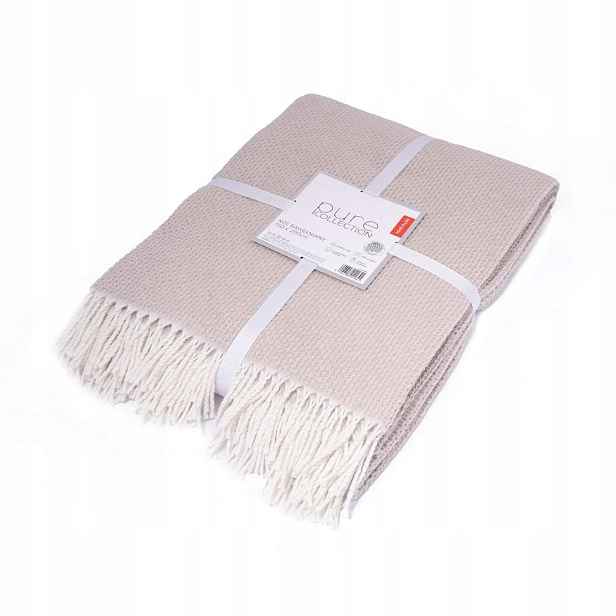 Akrylová bavlněná deka 200x220 béžová s třásněmi jacquard