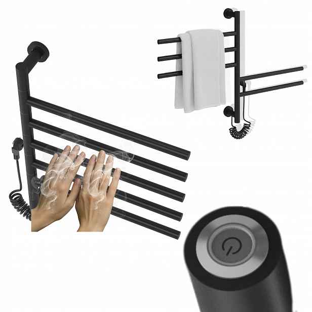 Elektrický nástěnný koupelnový dekorativní radiátor Torin Černý věšák