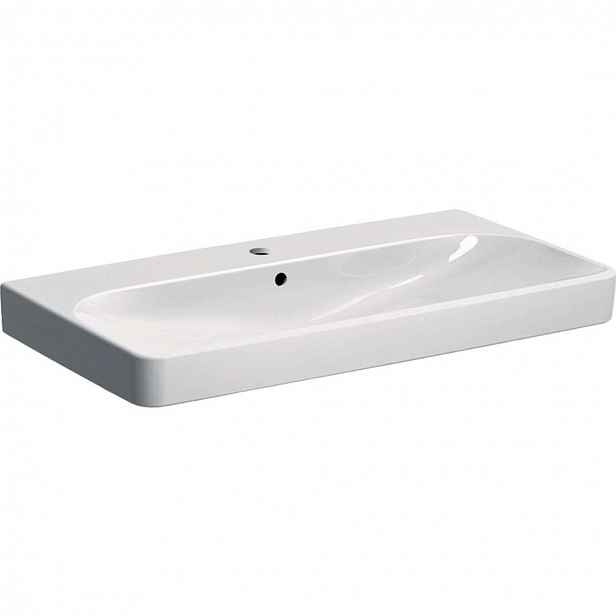 Geberit Smyle Square - Umyvadlo 90x48 cm, s přepadem, otvor pro baterii, bílá 500.251.01.1