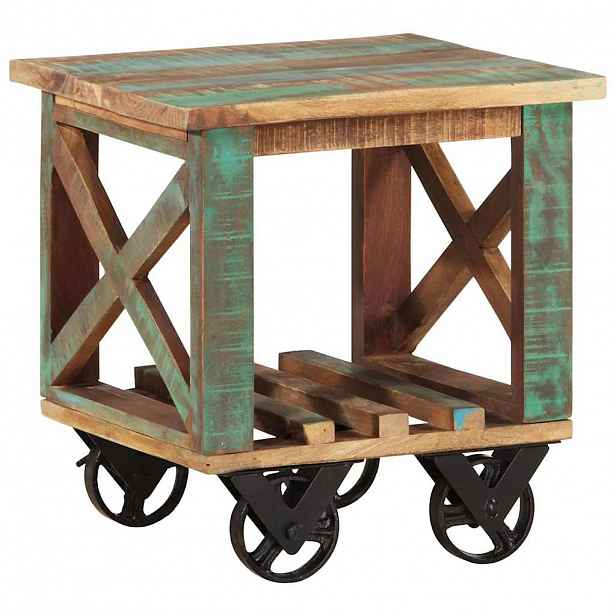 vidaXL Odkládací stolek s kolečky 40x40x42cm masivní recyklované dřevo