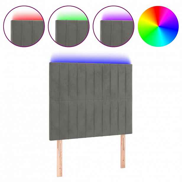 vidaXL Čelo postele s LED světle šedé 90x5x118/128 cm samet