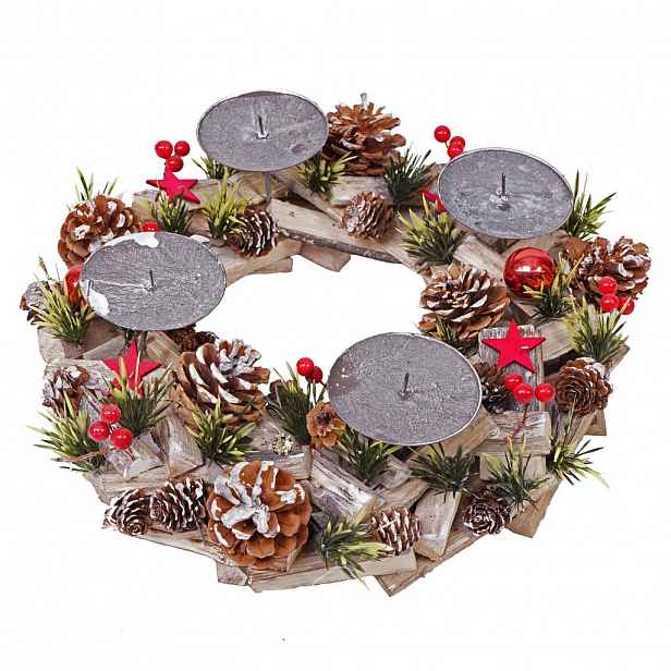 MCW ADVENTNÍ VĚNEČEK ZE DŘEVA BEZ SVÍČEK Šedá, vícebarevný