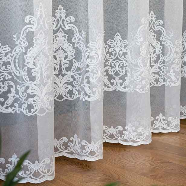 Mg F306 Záclona Enzo markizeta s vyšívaným pruhovaným vzorem, Obšité Boky, 200 x 300 cm
