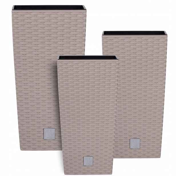 Sada 3 květináčů Rattan Vysoké Mokka 37 42 50 cm