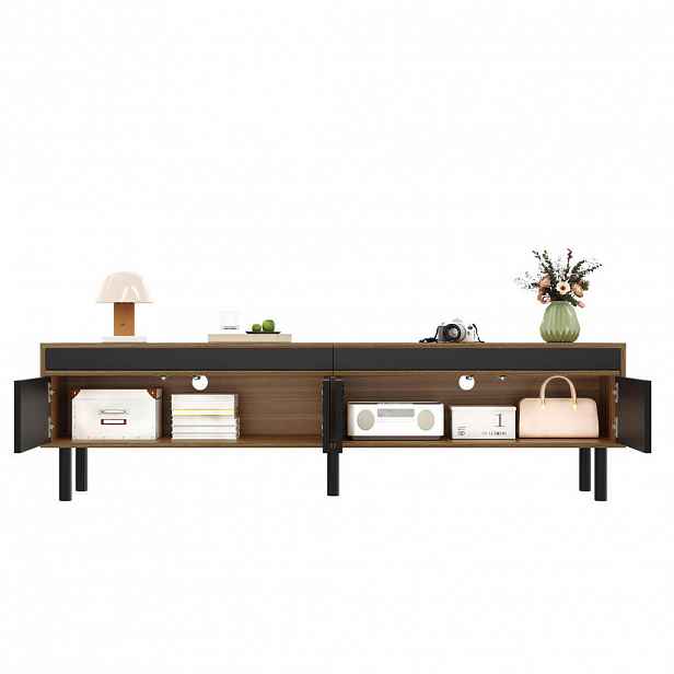 STILVORA TV STOLEK v černé a přírodní barvě se 4 dvířky do obýváku, 170×38×47 cm