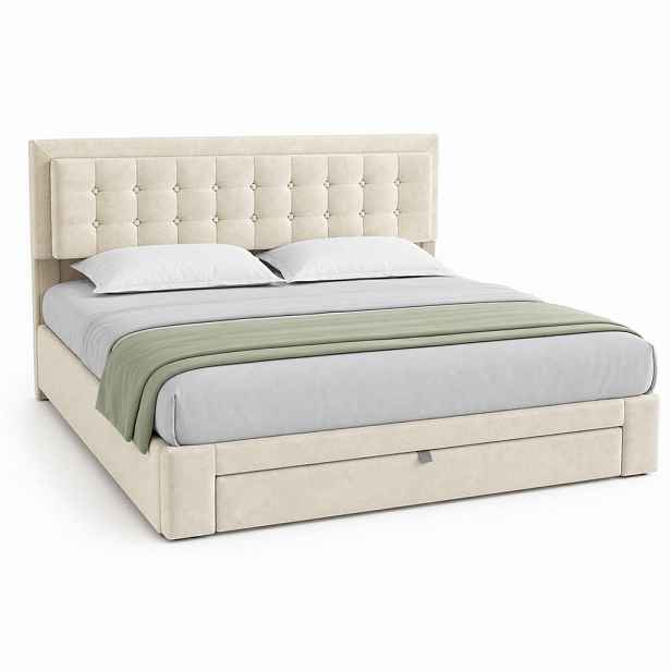 CHICFURN ČALOUNĚNÁ POSTEL 160/200 cm v béžové barvě se sametovým potahem a úložným prostorem