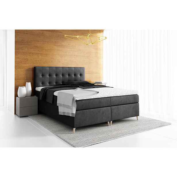 Elegantní čalouněné jednolůžko Komala s úložným prostorem černá 120 x 200 + topper zdarma