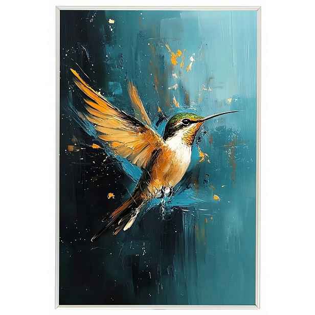 Plakát Rámeček Hliníkový Olej Příroda Fauna Pták Kolibřík Let Dynamika 40x60