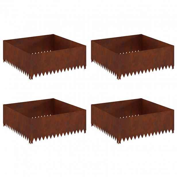 vidaXL Okraj trávníku 4 ks 100 x 100 x 35 cm Ocel Rezavá