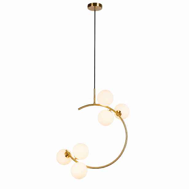 Zlatý lustr 6 mléčných kuliček Závěsná lampa Glamour do obývacího pokoje Stropní Svítidlo