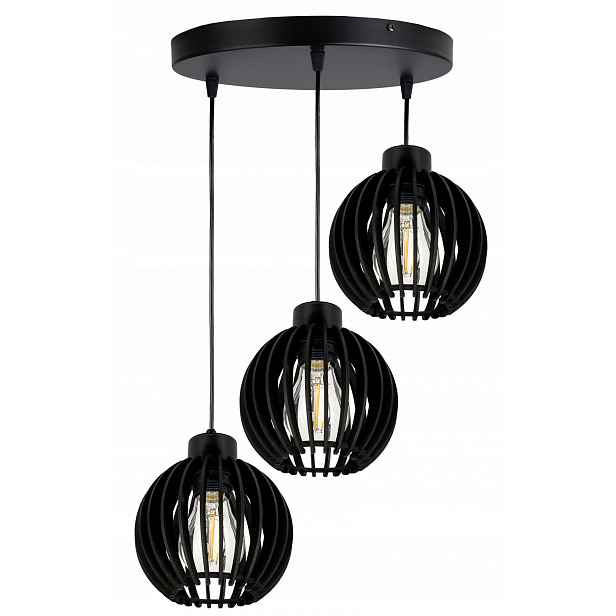 Černá závěsná lampa Zwis stropní lustr Loft stínidlo Dřevo kulička 3