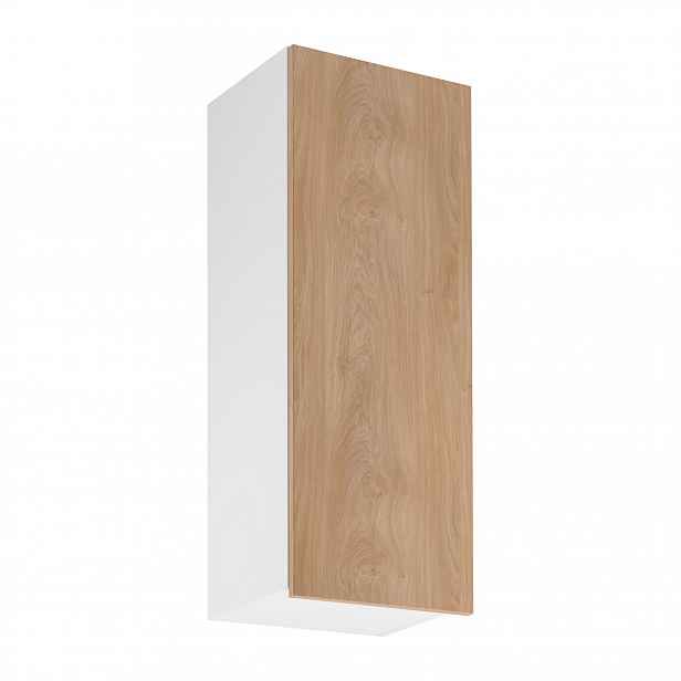 Vysoká horní kuchyňská skříňka SALERNO - šířka 40 cm, bílá / dub, pravé provedení