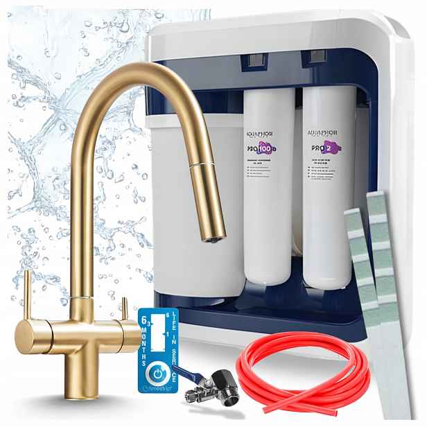 Kuchyňská Baterie Zlatá Rotační Filtr Aquaphor RO202S Pro Reverzní Osmózu