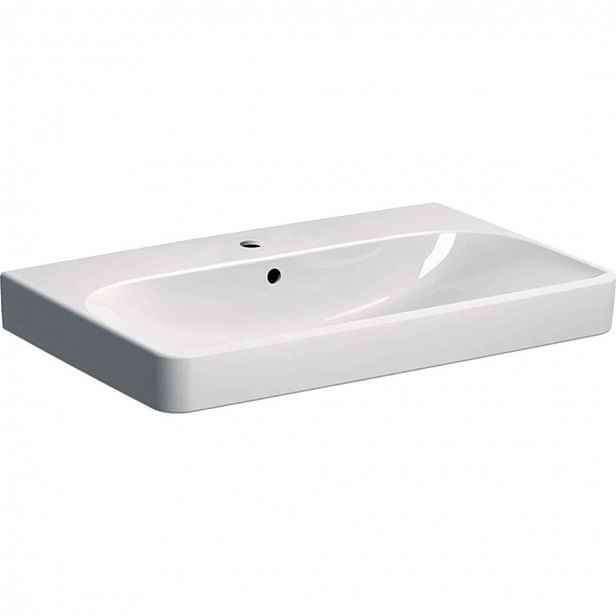 Geberit Smyle Square - Umyvadlo 75x48 cm, s přepadem, otvor pro baterii, bílá 500.249.01.1