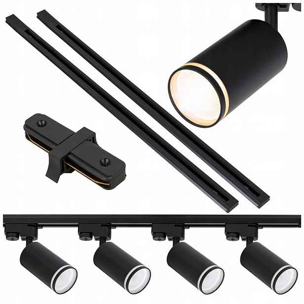 Sada kolejnicového osvětlení 4x lampa GU10 kolejnice 2x1 m Černá Led kolejnice