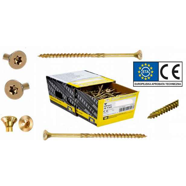 Tesařské Vruty Do Dřeva Cs 6X300 Torx Betonová Hlavice Domax 100 Kusů
