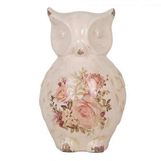 Béžová keramická dekorace sova s růžemi Rosien L - 13*12*21 cm Clayre & Eef
