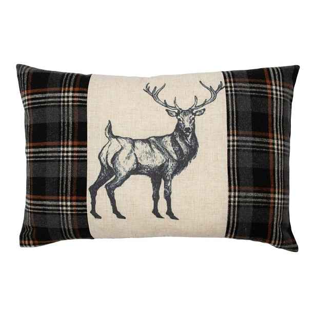 Béžovo-hnědý polštář s motivem jelena a kostkovaným vzorem Check Deer – 40*60*6 cm Mars & More