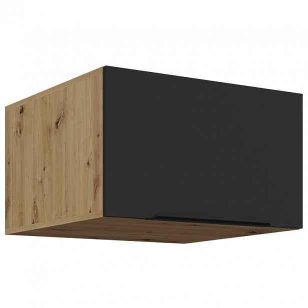Horní hluboká skříňka s výklopnými dvířky LUNARA - šířka 60 cm, černá / dub artisan