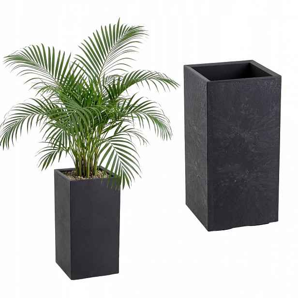 Květináč Na Kolečkách Imitace Černý Beton 30x30x60 cm na květiny loftový květináč