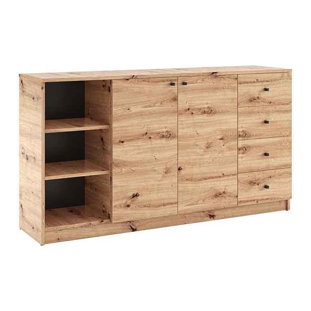 MASSENO KOMODA NATURIO, 160/87/40 cm se 4 zásuvkami a 3 dvířky, dub Artisan