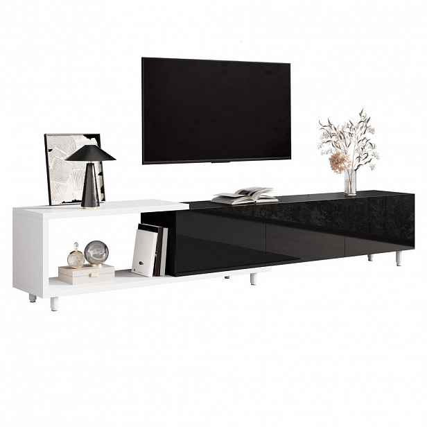 STILVORA TV STOLEK černý rozkládací s úložným prostorem a tichými panty, 258×38×48,5 cm