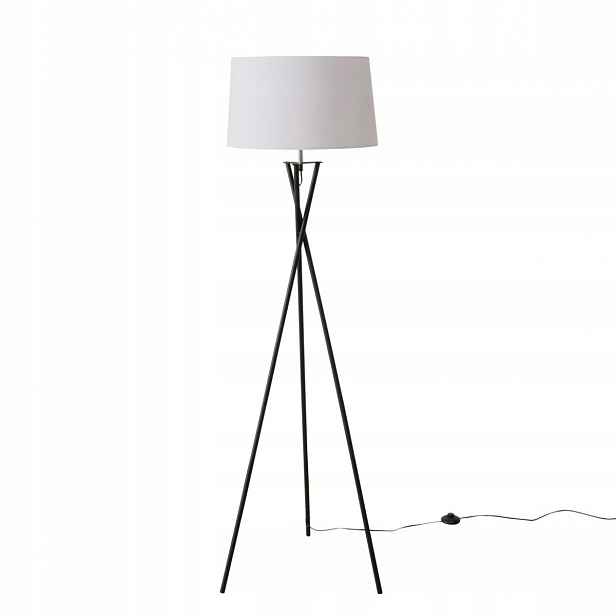 Stojací Lampa Na Černém Trojnožce Kovová, Moderní, Bílá, 158 X 44 CM