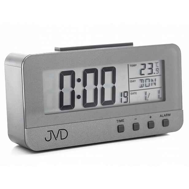 Budík Jvd RB91 Šedý Alarm Zdřímnutí Teploměr Datumovka Rádio Kontrolované