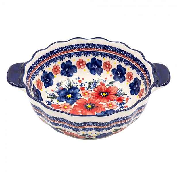 Keramická mísa s květy a vlnitým okrajem Blooming Blue - 24*20*9 cm Clayre & Eef