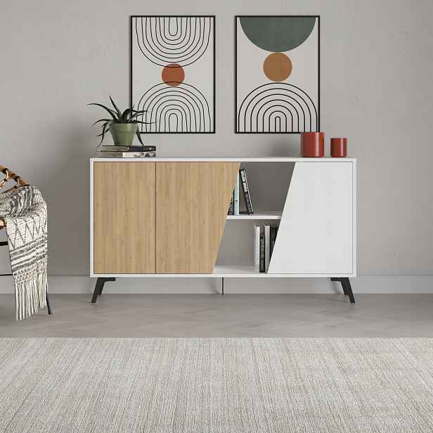 Komoda Houseland Fiona 150 cm bílá/dub safírový