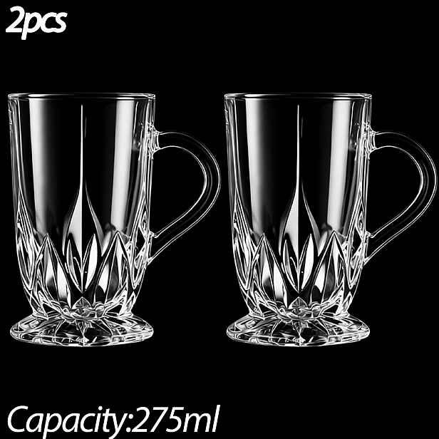 TEMU 2 ks Vyřezávané skleněné hrnky na kávu s rukojetí 275 ml, zesílené průhledné hrnky na kávu s listů, tepelně odolné pro Latte Cappuccino , domácí