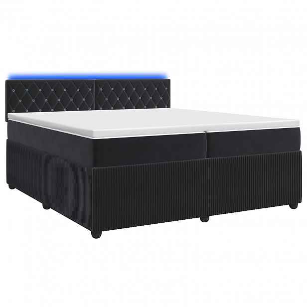 vidaXL Postel boxspring s matrací s LED pásky Černá 200 x 200 cm Samet