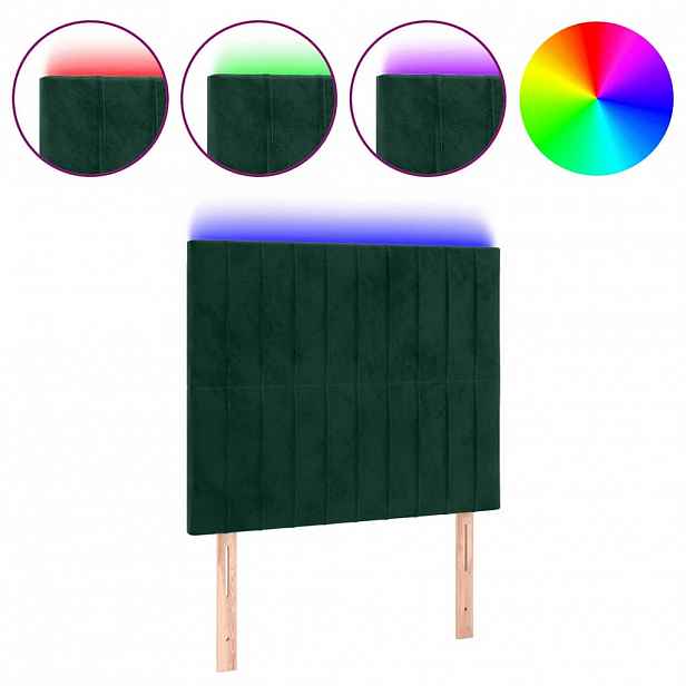 vidaXL Čelo postele s LED tmavě zelená 100x5x118/128 cm samet