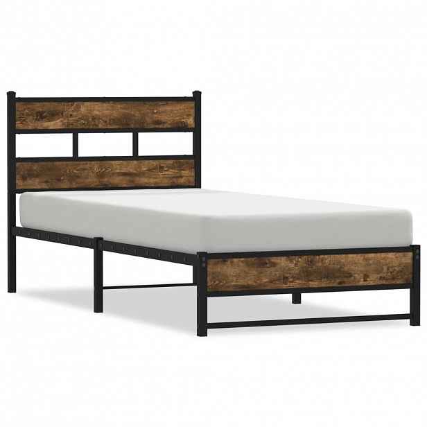 vidaXL Kovový rám postele bez matrace kouřový dub 90 x 190 cm