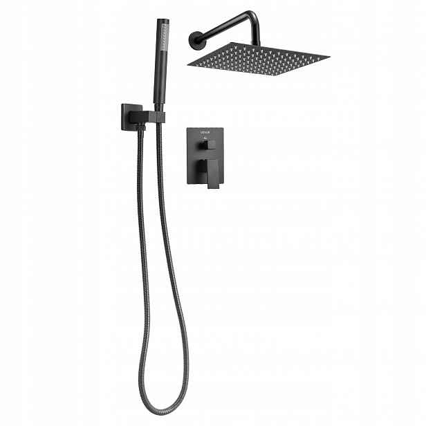 Sprchový set dešťová 25 cm čtvercová s nástěnnou baterií, černá