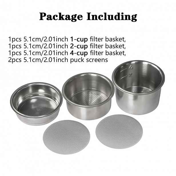 TEMU 3 ks 5,1 cm / 2,01 palce portafilterových košů s 2 ks 5,1 cm / 2,01 palce pukových sítek, filtrační košík na espresso kávu, doplňky k espresso