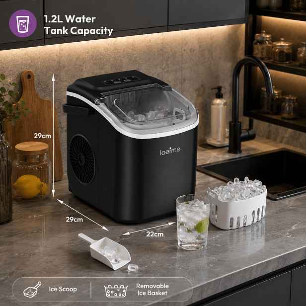 TEMU Elektrický výrobník v 6 minutách, 1,2L nádržka na vodu, 14 kg/den, přenosný výrobník LOEFME s rukojetí, ideální pro domácnost, kempování a