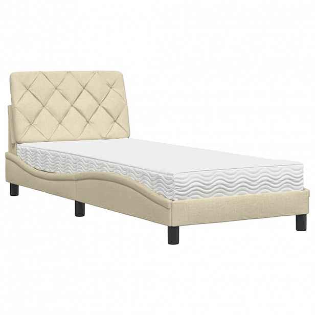 vidaXL Postel s matrací krémová 90 x 190 cm textil