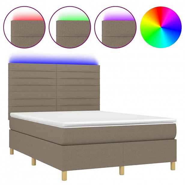 vidaXL Box spring postel s matrací a LED taupe 140x200 cm textil