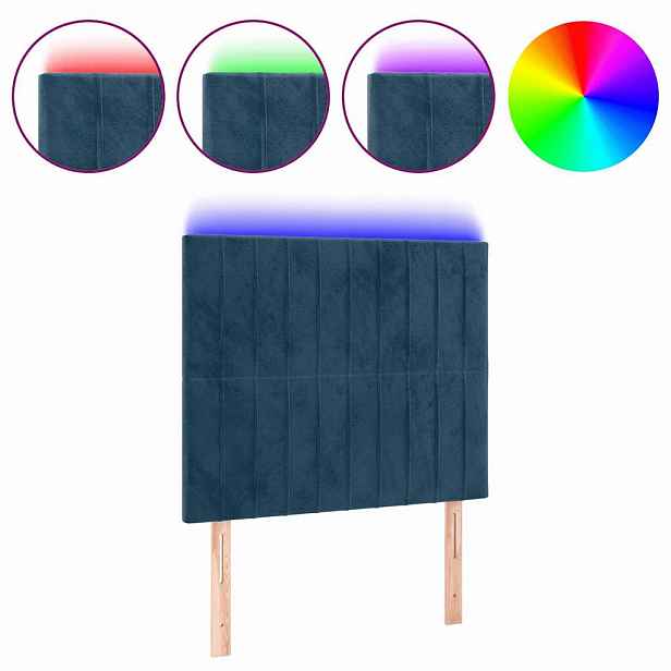 vidaXL Čelo postele s LED tmavě modré 100x5x118/128 cm samet