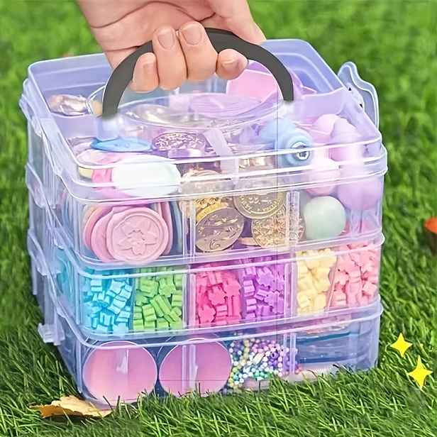 TEMU 3patrový stohovatelný multifunkční úložný box - ruční přenosný box na šperky, velkokapacitní stolní úložný box, pro uložení řemeslných potřeb,