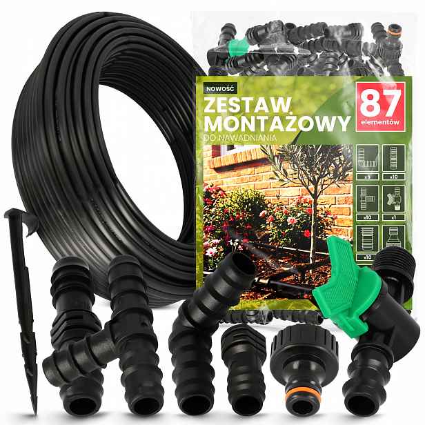 Sada Na Zavlažování Pěstování záhonů Skleníků 87 El. Trubka Pe 16MM 100M Tvarovky