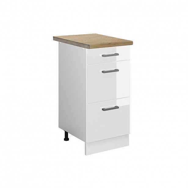 Vicco SPODNÍ SKŘÍŇKA KUCHYŇSKÉ LINKY R-Line Bílá vysoký lesk 40 cm se zásuvkami, PD Dub