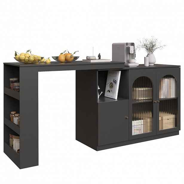 Redom BAROVÁ skříňka z MDF 120/40/97 cm s 360° otočným modulem a skleněnými dvířky, Černá