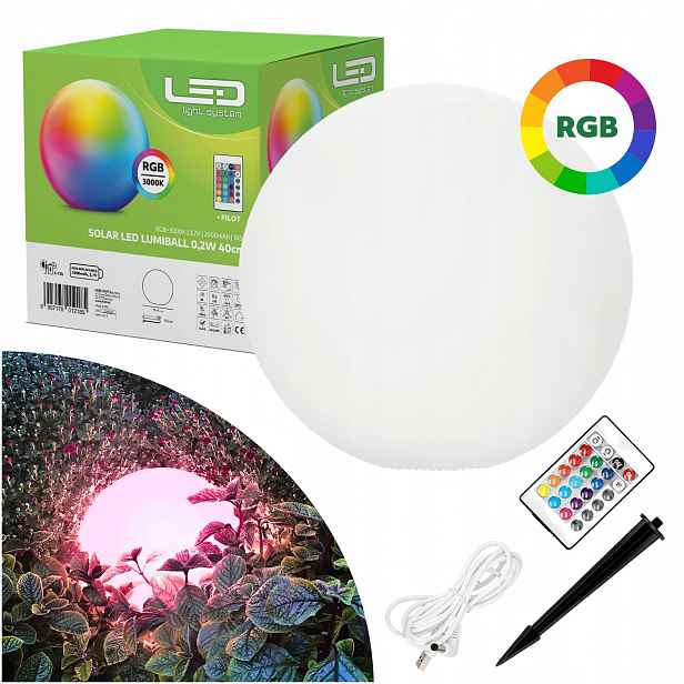 Zahradní koule Solární Lampa Rgb na dálkové ovládání Usb Venkovní špic Velká 40 cm