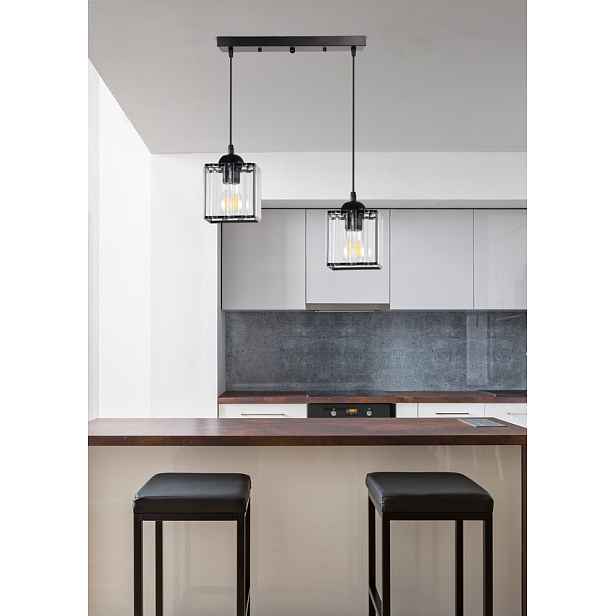 Závěsná lampa Glassia černá 2X40 E27 černé stínidlo + čiré krystaly
